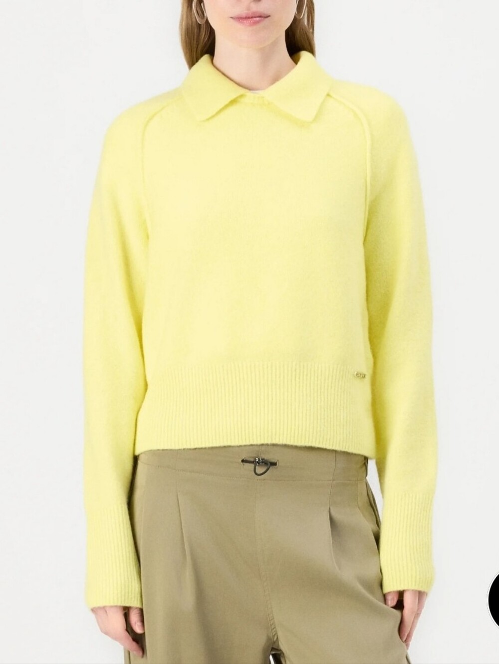 DKNY Womens Long Sleeve Crop Top Sweater Soft Yellow Stretch PXS